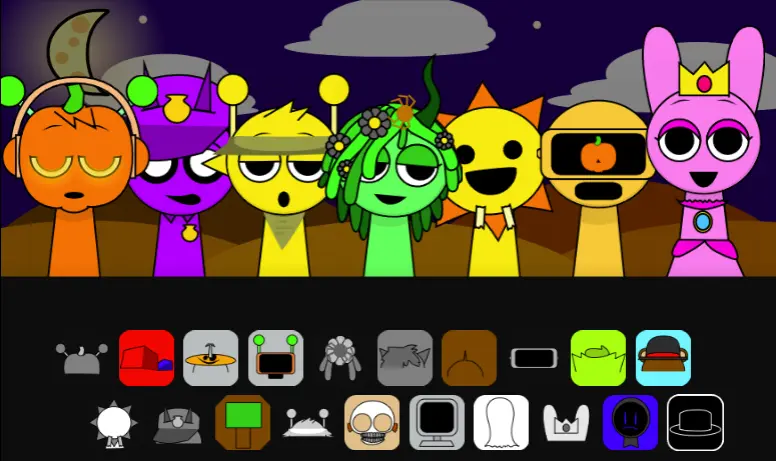 Gameplay of Sprunki Halloween Edition Sprunki Halloween Gameplay Screenshot - Scary Characters and Dark Theme