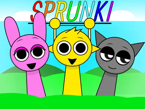 Sprunki Happy Game Logo - Colorful Sprunki Characters
