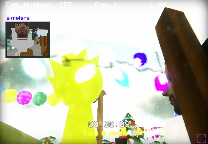 Sprunki Christmas Horror Gameplay Gameplay screenshot of Sprunki in Backrooms Christmas Skibidi Terrors