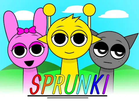 Sprunki characters with Mr Riddles in a music puzzle game combining sounds and mysteries