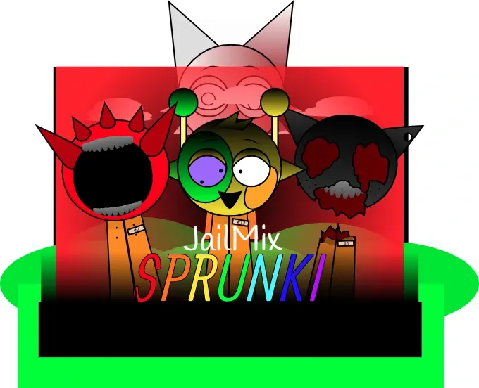Sprunki Jailmix Game Logo featuring prison-themed Sprunki characters
