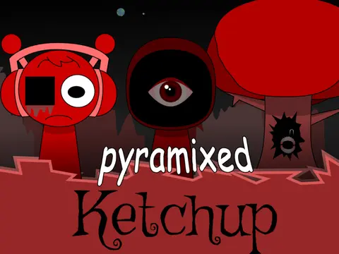 Sprunki Ketchup Pyramixed character with red ketchup-themed design