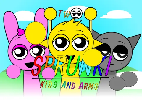 Sprunki Kids and Arms Game Logo - Colorful character creator interface
