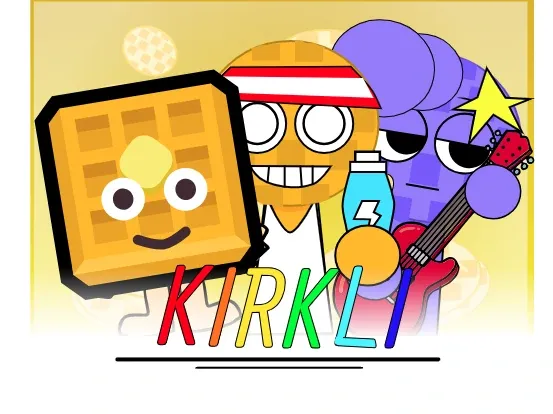 Sprunki Kirkli Waffles Game Logo - Colorful waffle characters in Sprunki style