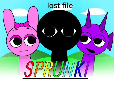 Sprunki Lost File Beta Game Logo featuring mysterious hidden characters