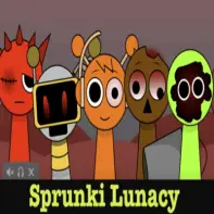 Sprunki Lunacy Game Logo - Colorful chaotic Sprunki characters