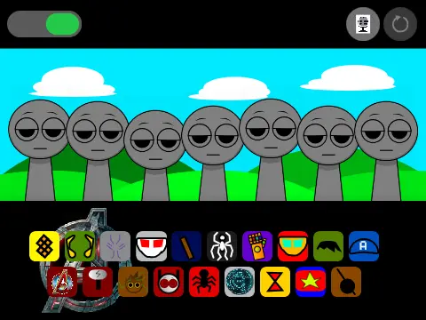 Sprunki Marvel 2.0 AI Speak logo featuring Sprunki characters dressed as Marvel superheroes