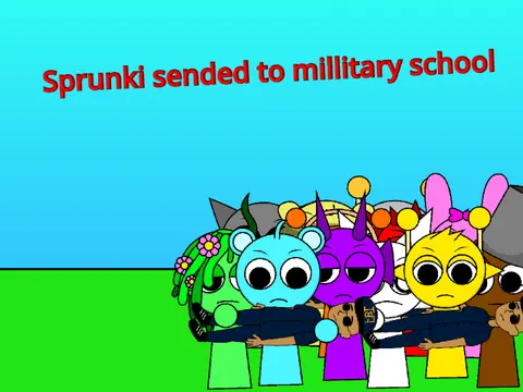 Sprunki Military School Game Cover - Sprunki in military uniform standing at attention