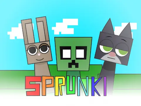 Sprunki Minecraft Reupload Game Cover - Blocky Sprunki Characters in Minecraft Style