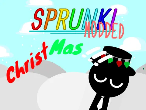 Sprunki Modded Christmas Work in Progress game logo featuring festive characters