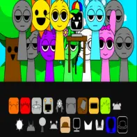 Sprunki More Slots Game Logo - Colorful Sprunki Characters Playing Slots