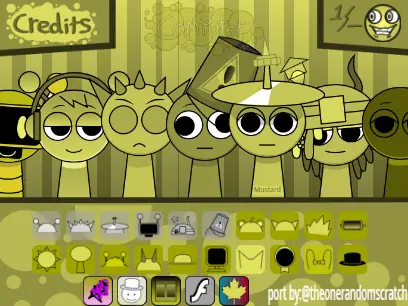 Official logo for Sprunki Mustard Mod Remix Pero 1.0 game featuring mustard-themed Sprunki characters