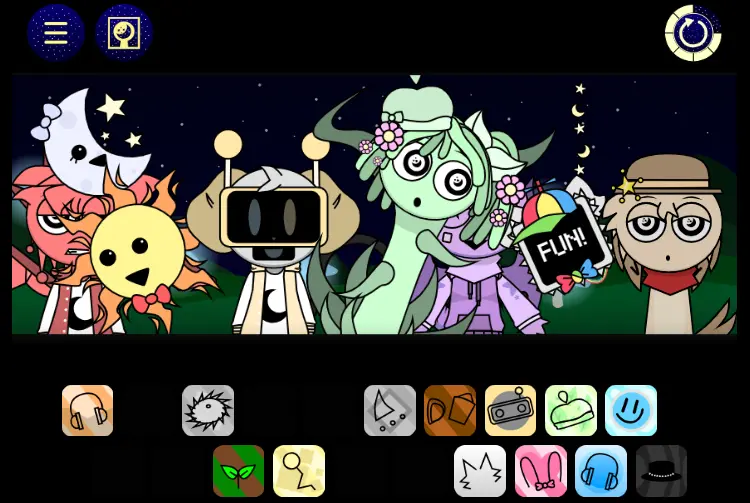 sprunki night time phase 3 gameplay showing glowing characters