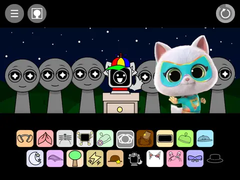 Night-themed Sprunki game showing dark atmosphere with special nocturnal elements and character designs