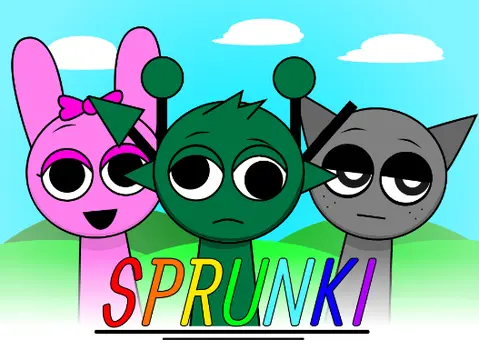 Sprunki Official More Custom Characters game logo featuring diverse character designs