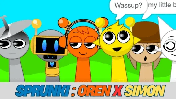 Sprunki Oren and Simon character crossover logo