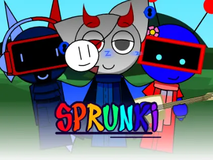 Colorful sprunki parodybox characters having fun together in music game