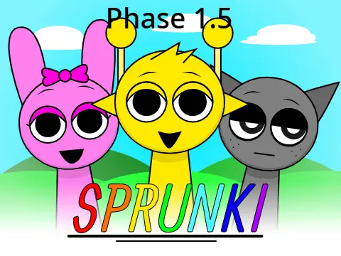 Sprunki Phase 1.5 rhythm game logo featuring colorful characters and music notes
