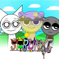 Three classic Sprunki characters making music in this beloved kids game