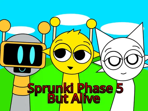 Sprunki Phase But Alive V8 interactive game cover with animated characters