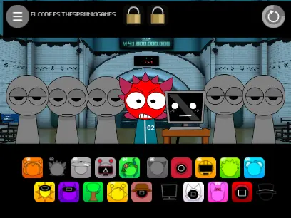 Sprunki game mixed with squid game elements and fun bot mechanics