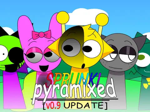 Sprunki Pyramixed 0.9 Swapped Game Cover Art showing character swap mechanics