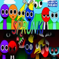 Sprunki Rainbow Friends Definitive Edition Logo - Colorful horror-themed characters