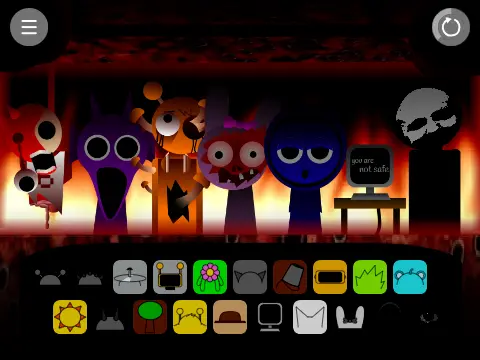 Sprunki Reboot V2 character lineup with music interface