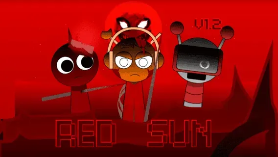 Sprunki Redsun Game Logo featuring solar-themed characters