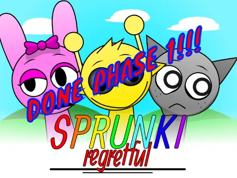 Sprunki Regretful game logo featuring remorse-themed characters