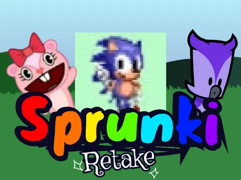 Sprunki Retake Crossovers game logo showing Sprunki characters fused with crossover elements