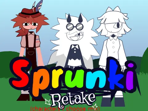 Sprunki Retake Characters I Choose Mix game logo featuring musical characters and mix elements