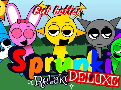 Official logo for Sprunki Retake Deluxe But Better game featuring enhanced characters
