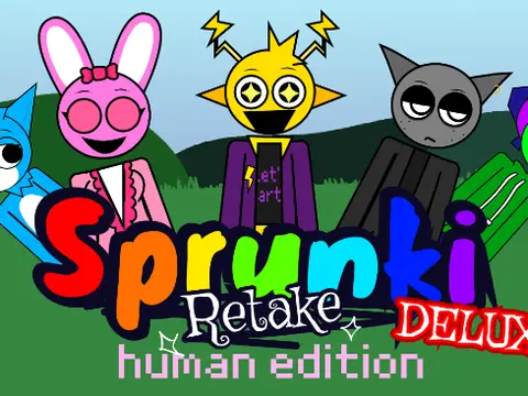 Sprunki Retake Deluxe Human Edition V2 game cover featuring humanized characters