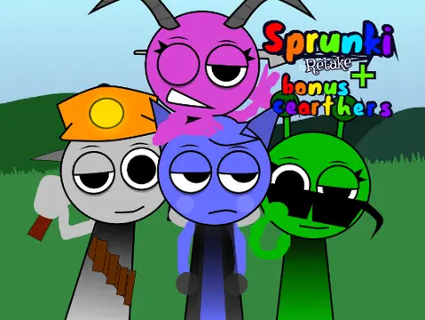 Sprunki Retake game logo featuring bonus characters edition