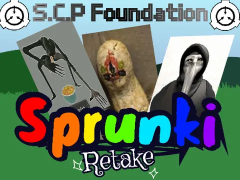 Logo for Sprunki Retake SCP Foundation mod, a horror-themed Incredibox game