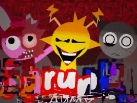 Sprunki Retake Song Horror Mode logo featuring dark and scary version of characters for a spooky music game