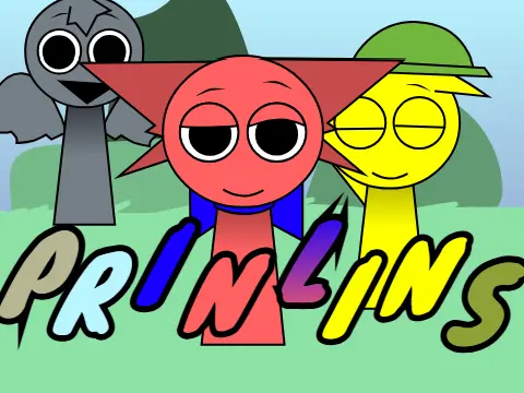 Logo for the Sprunki Retake with Prinlins game showing the new Prinlins character