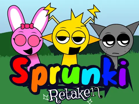 Sprunki Retaken game interface with improved graphics and characters