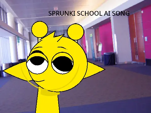 Sprunki School AI Song Mod Logo - Colorful Sprunki characters in a classroom creating music