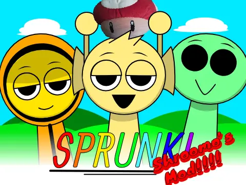 Sprunki characters with mushroom theme in fantasy music game