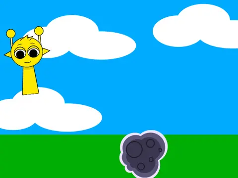 Logo for Sprunki Simon Juego Remix featuring Clara running on the moon