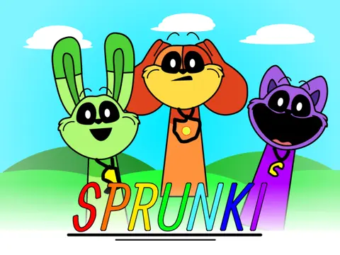 Sprunki Smiling Critters Game Logo - Colorful Character Combinations