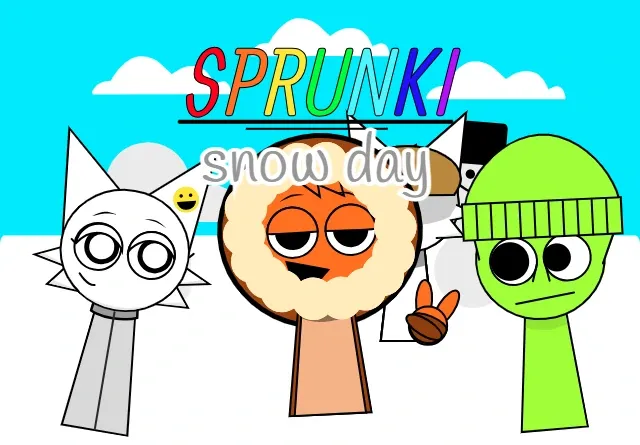 Sprunki Snow Day Game Cover - Winter Themed Sprunki Characters Playing in Snow