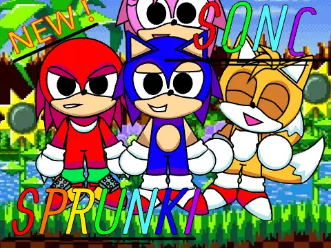 Sprunki Sonic Remix Game Logo featuring Sprunki characters in Sonic style