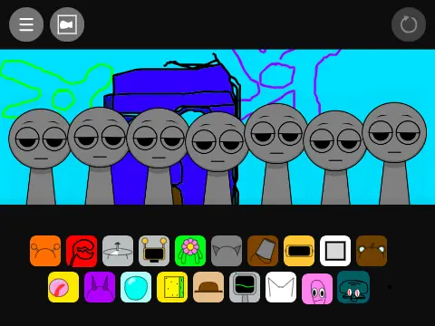 Sprunki characters dressed as Spongebob characters gameplay screenshot