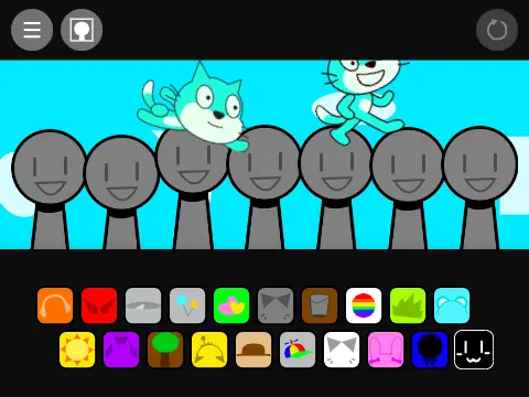 Sprunki characters playing with two cats in musical game