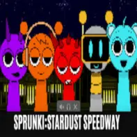 Sprunki Stardust Speedway Game Logo - Colorful cosmic racing adventure with Sprunki characters