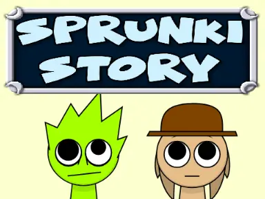 Sprunki Story Game Logo - Featuring iconic Sprunki characters in an adventure setting