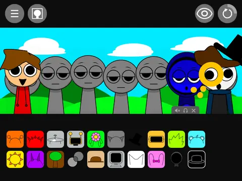 Sprunki The OC Mod game showing custom character creation tools and colorful designs